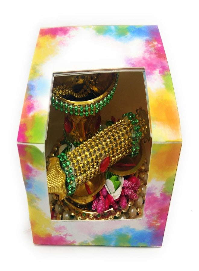 Sau Rang Laddu Gopal Decorated Plate for Holi with Balti Pichkari and 2 Empty Bowls for gulal in a Gift Box Holi Gift - Image 2